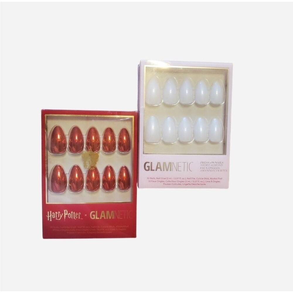 Glamnetic Press-On Nails Short Almond Lot Of 2: Harry Potter Metallic Red/Hailey